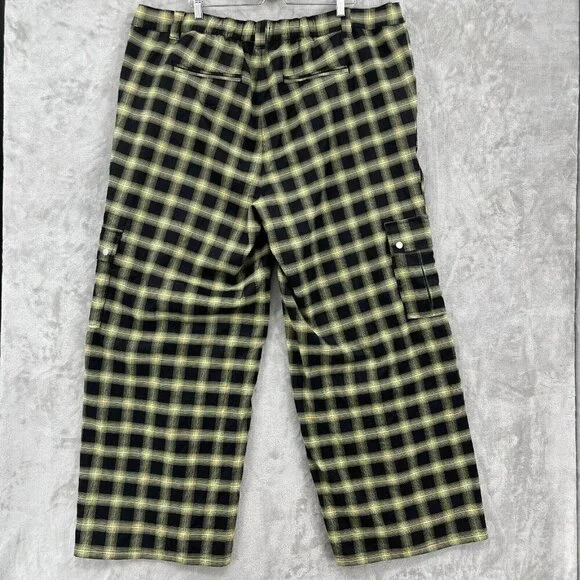 Hot Topic Yellow Black Plaid Wide Leg Cargo Pants Punk Goth Retro Y2K